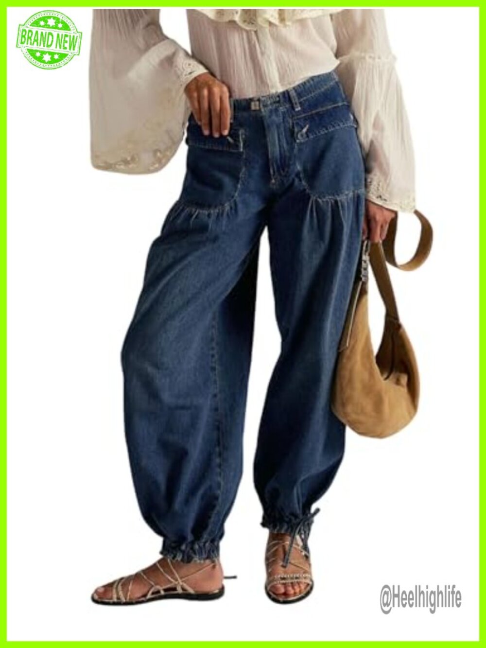 Womens Baggy Harem Jeans Boyfriend Low Rise Adjustable Leg Straight Denim Pants